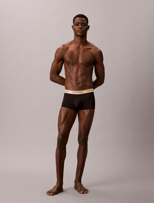 3 Pack Low Rise Trunks - Microfibre Stretch, Black Bodies w/ Gulf Blue/Light Cast/Peach Bliss W, hi-res