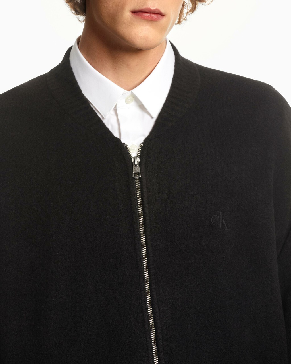 TWO TONE MONOGRAM ZIP UP SWEATER, Ck Black, hi-res