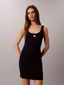 Monogram Label Rib Knit Mini Dress, Dark Sapphire, hi-res