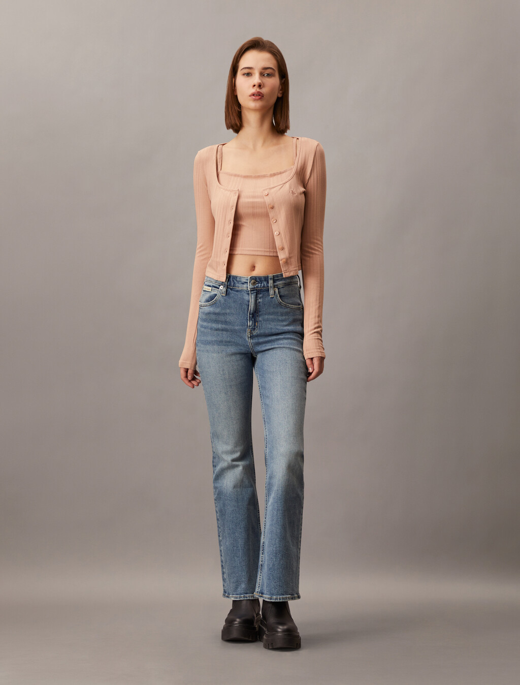 Italian High Rise Flare Jeans, Denim Medium, hi-res