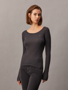 Rib Knit Slim Knit Top, Ebony, hi-res