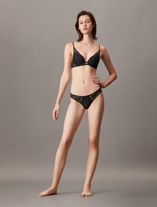 CK Black Sequin Push Up Plunge Bra