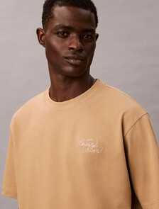 Two Tone Logo Embroidery Oversized Tee, Tannin, hi-res