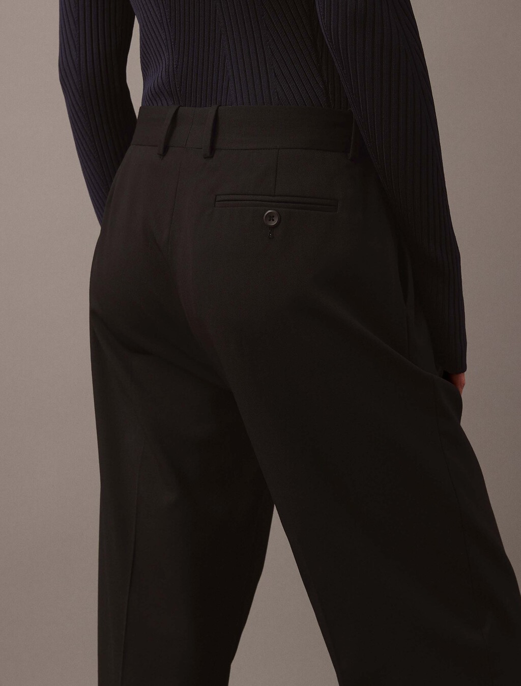 Low Rise Wool Gabardine Blend Trouser, Black Beauty, hi-res