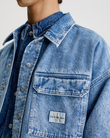 Oversized Short Sleeve Denim Shirt, Denim Medium, hi-res