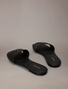 Amira - Leather Square Toe Flat Sandals, Triple Black, hi-res