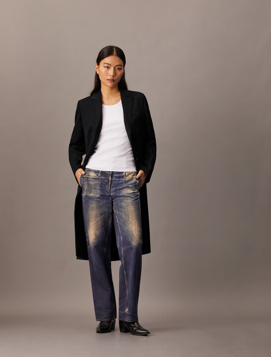 Crepe Wool Blend Single Breasted Overcoat