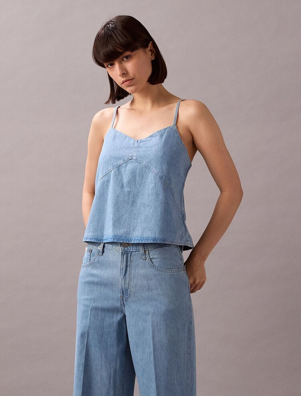 Linen Denim Tank Top, AARON INDIGO, hi-res