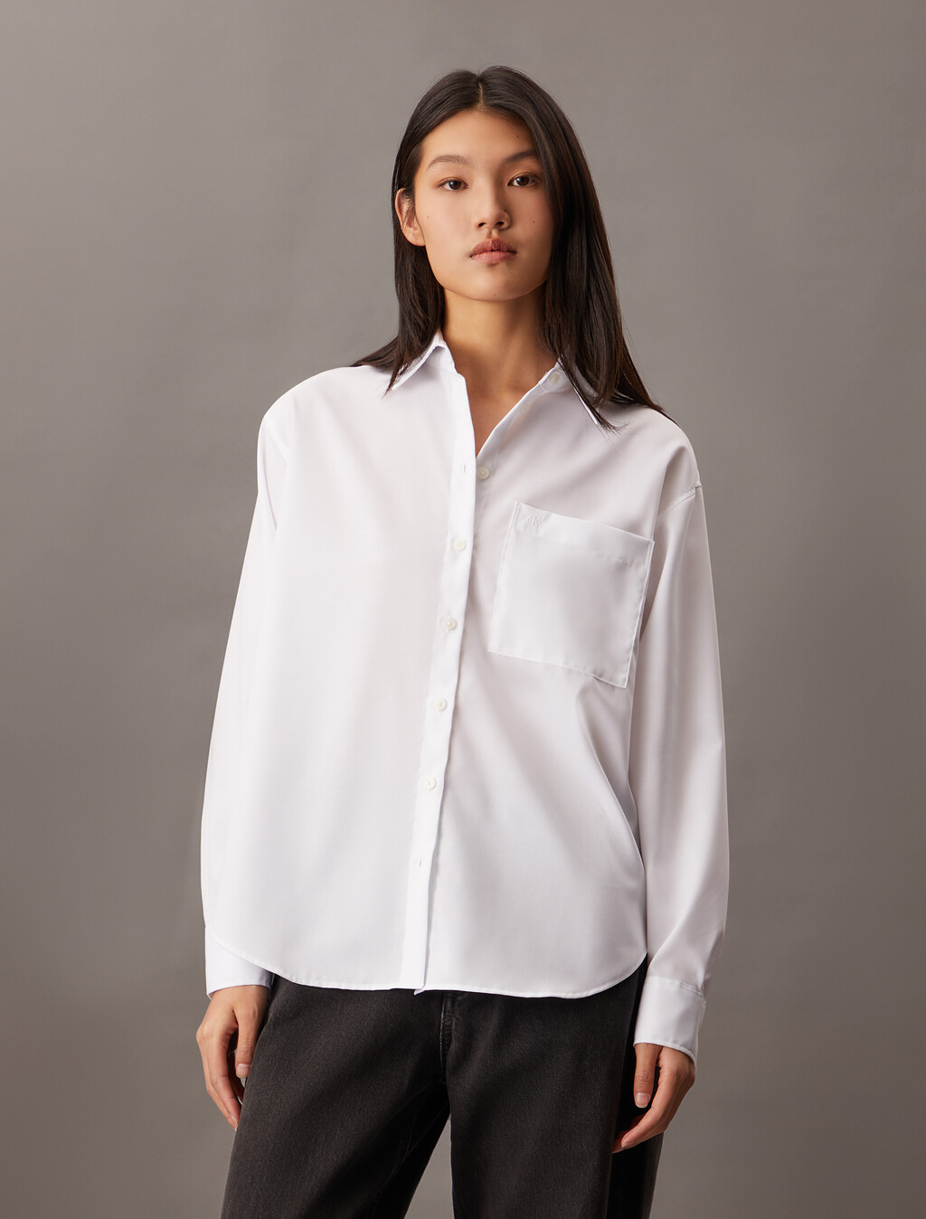 Breathable Monogram Relaxed Shirt, Bright White, hi-res