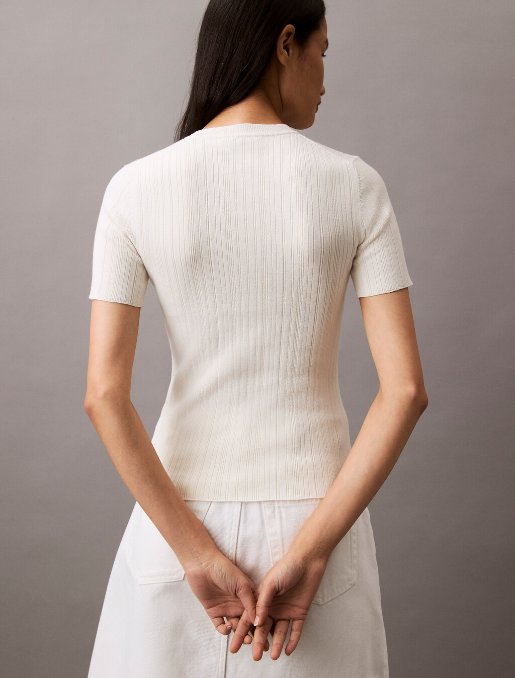 Cotton Variegated Rib Knit Top, Tofu, hi-res