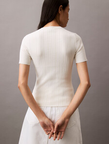 Cotton Variegated Rib Knit Top, Tofu, hi-res