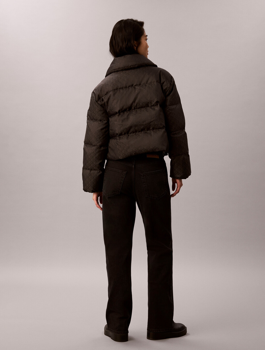 All-Over Logo Down Puffer Jacket, Black CK Emblem Jacquard, hi-res