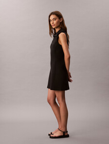 Scuba Fit And Flare Half Zip Dress, Black, hi-res