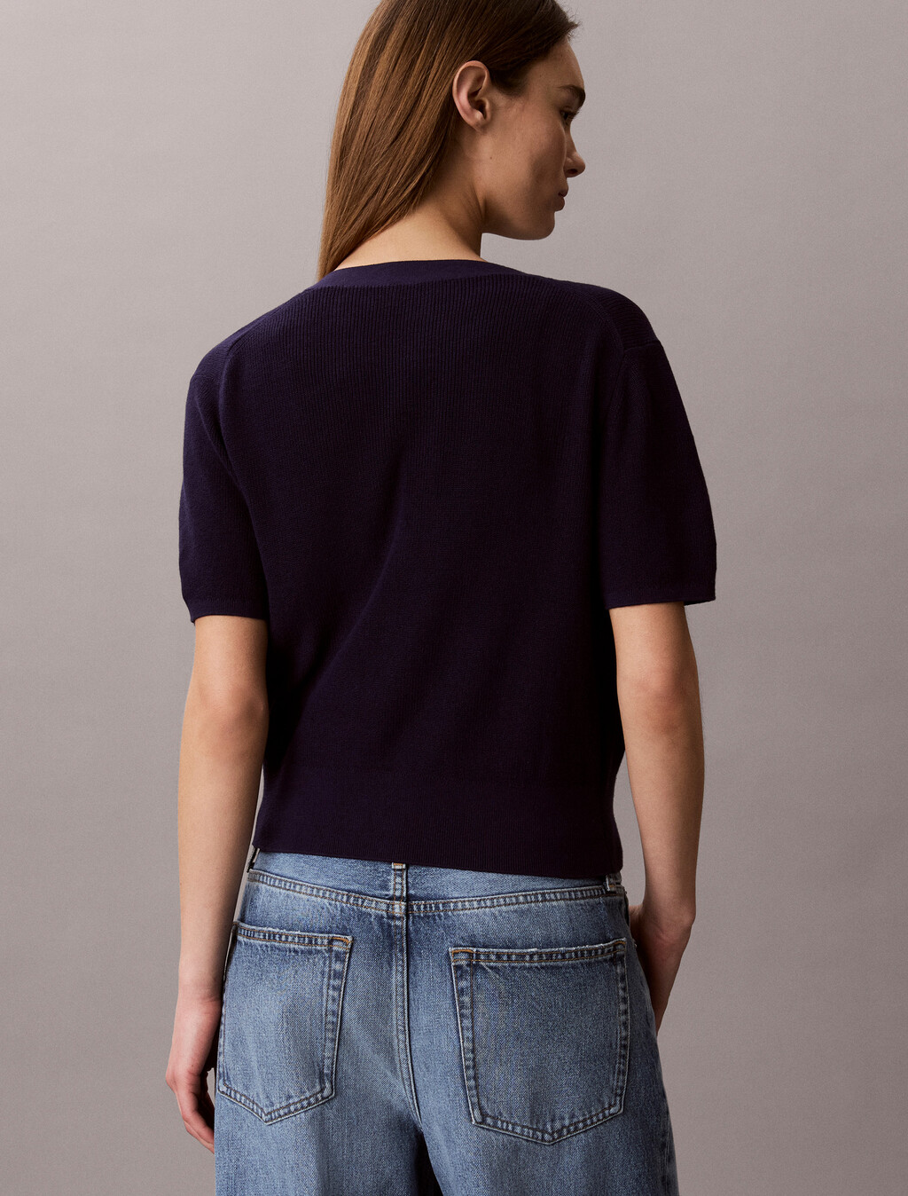 Cotton Knit Short Sleeve Twin Set, Evening Blue, hi-res