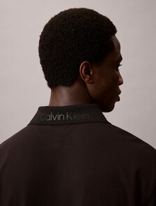 Cotton Blend Pique Polo Shirt, Black, hi-res