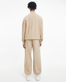 Waffle Cotton Zip Neck Sweatshirt, TRAVERTINE HEAT, hi-res