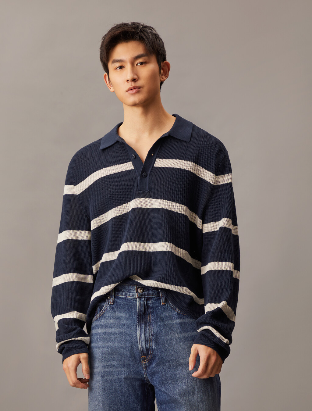 Striped Relaxed Polo, Dark Sapphire, hi-res