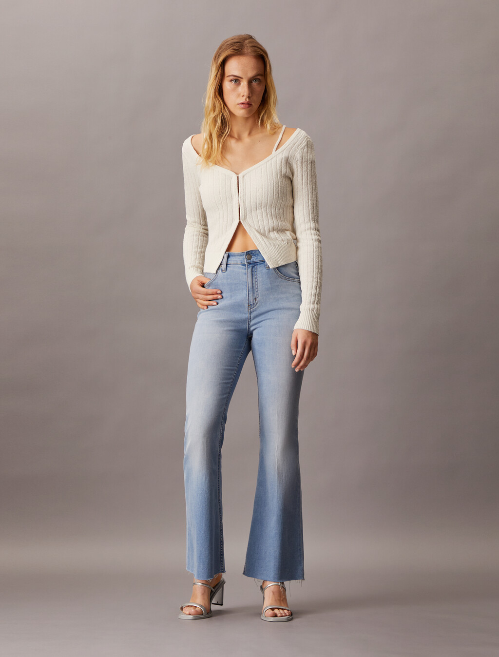 Sensual Strap Knit Cardigan, Ivory, hi-res