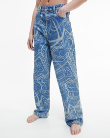 CK ONE GENDERLESS DISRUPTED LOGO WIDE JEANS, Denim Light, hi-res
