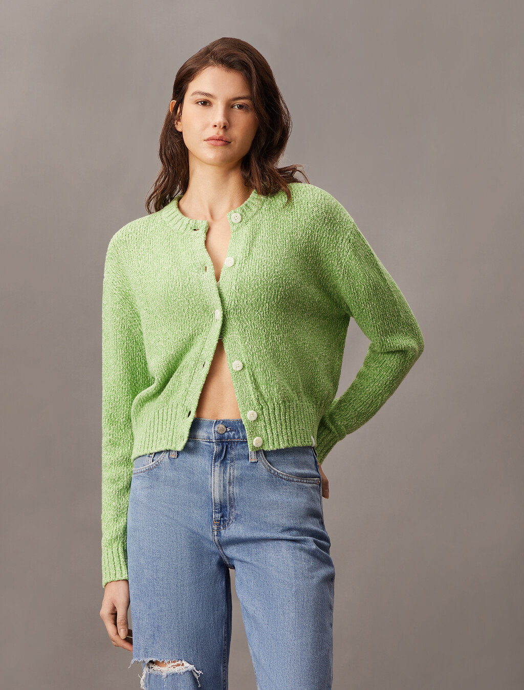 Chunky Knit Cotton Cardigan, Summer Green Combo, hi-res