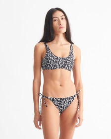 CK ONE WARPED MONOGRAM SIDE TIE STRING BIKINI, Ck One Warped Monogram Black Aop, hi-res
