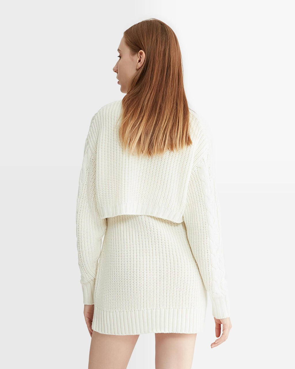 Varsity Cable Sweater Dress, Ivory, hi-res