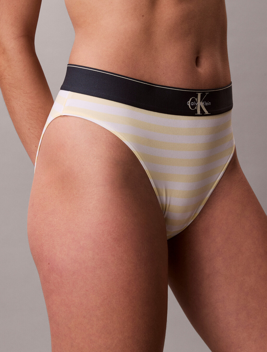 High Waist Bikini Briefs - Graphic Monogram Microfibre Stretch, CENT STRIPE ANISE FLOWER, hi-res