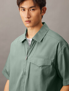 Zip Up Poplin Shirt, Lead, hi-res