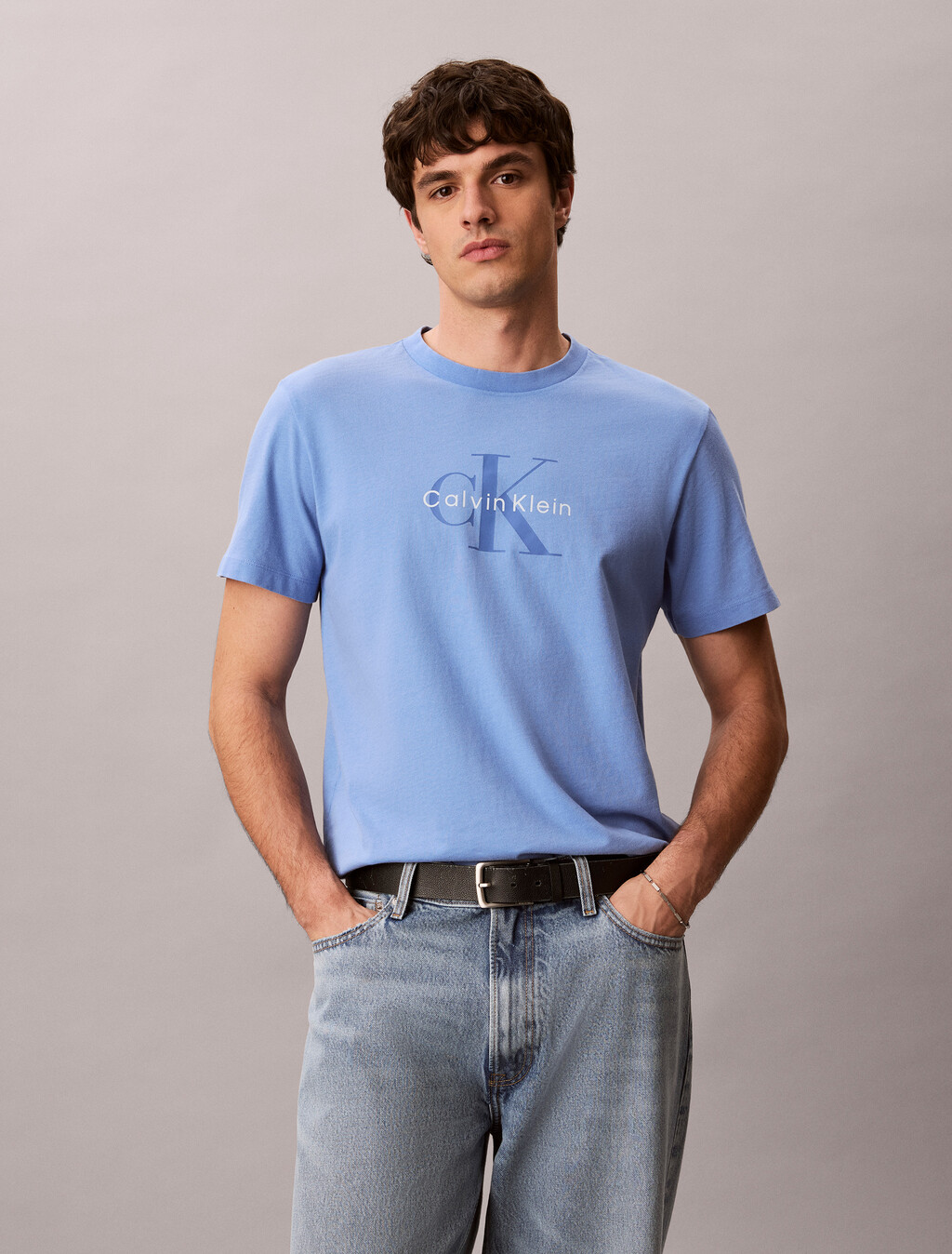 Washed Cotton Monogram T-shirt, Marina, hi-res