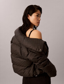 All-Over Logo Down Puffer Jacket, Black CK Emblem Jacquard, hi-res