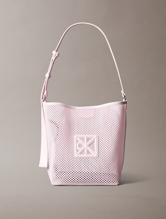 Mesh Emblem Logo Bucket Bag with Pouch