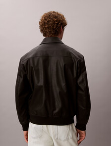 Faux Leather Bomber Jacket, Black, hi-res