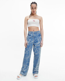 CK ONE GENDERLESS DISRUPTED LOGO WIDE JEANS, Denim Light, hi-res