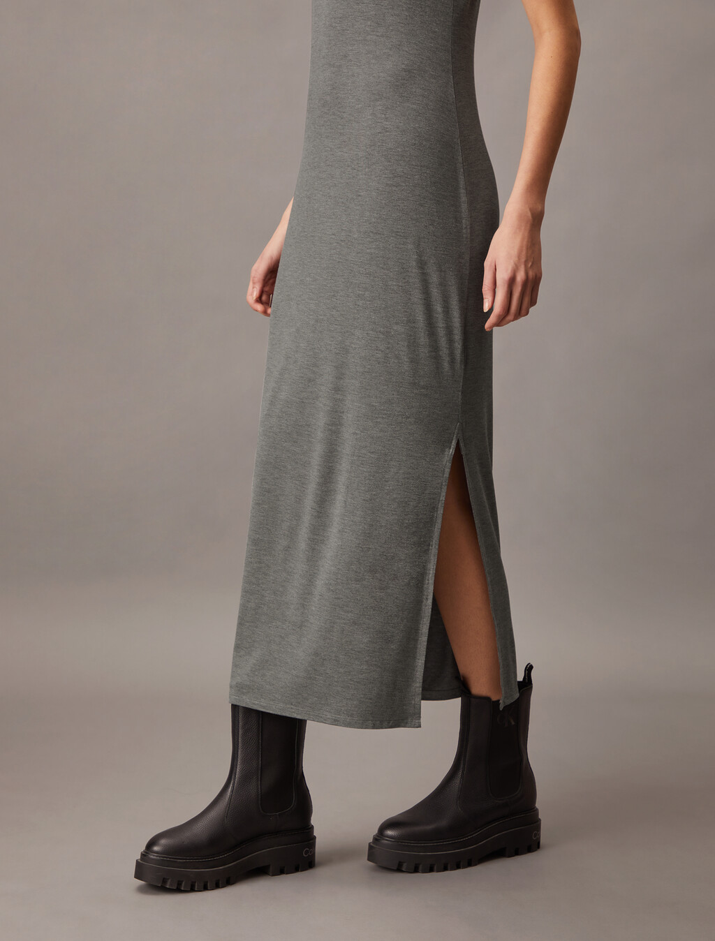 Second Skin Crewneck Midi Dress, MED GREY HEATHER, hi-res