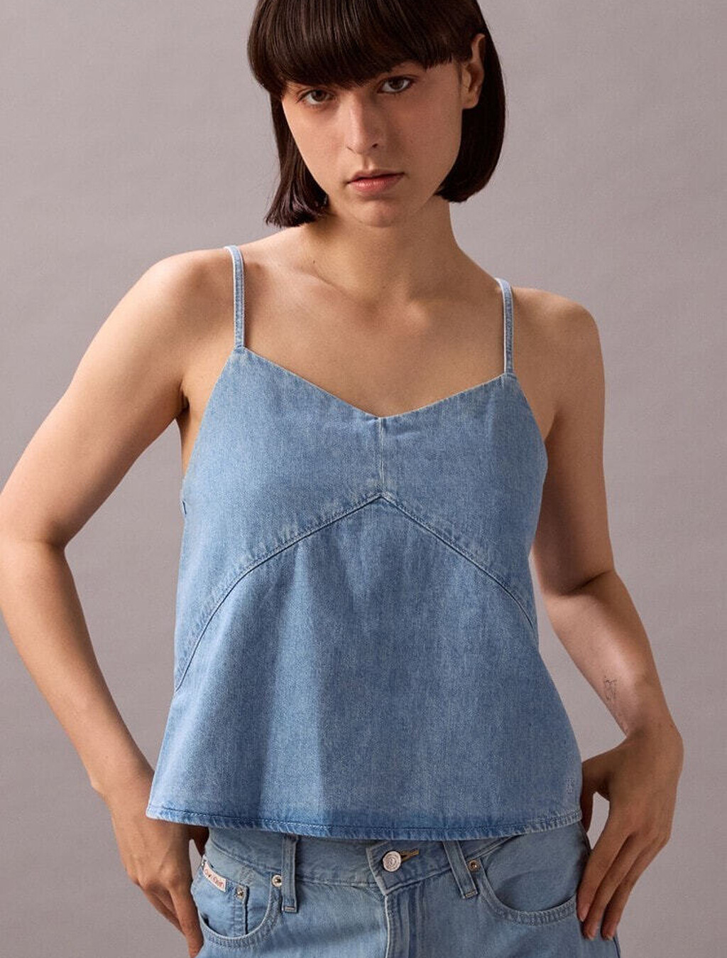 Linen Denim Tank Top, AARON INDIGO, hi-res