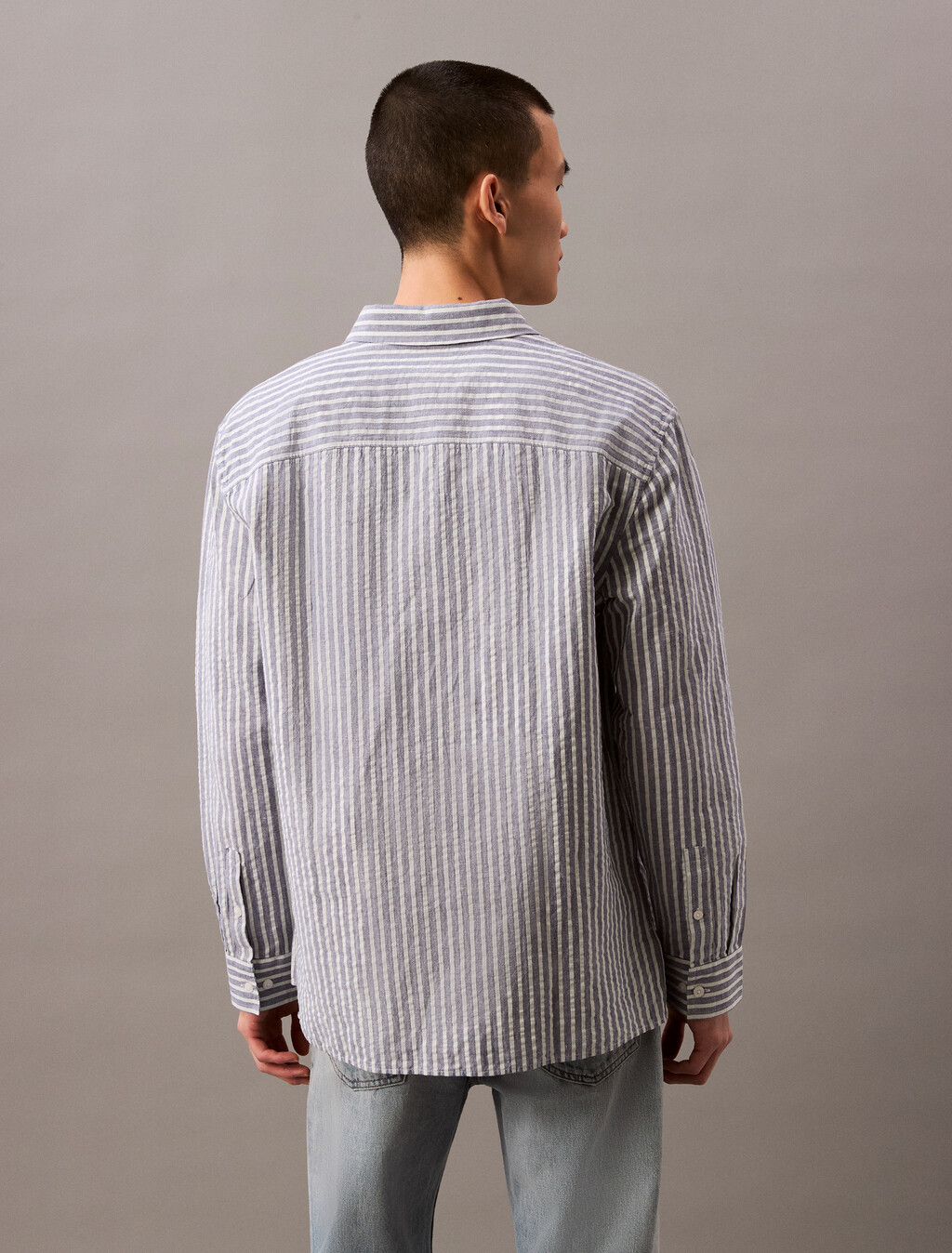 Seersucker Linen Stripe Shirt, Ice Flow, hi-res