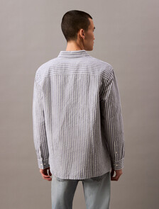 Seersucker Linen Stripe Shirt, Ice Flow, hi-res