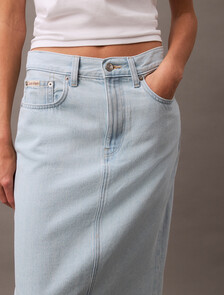 Bleached Indigo Denim Column Skirt, BLEACHED INDIGO, hi-res