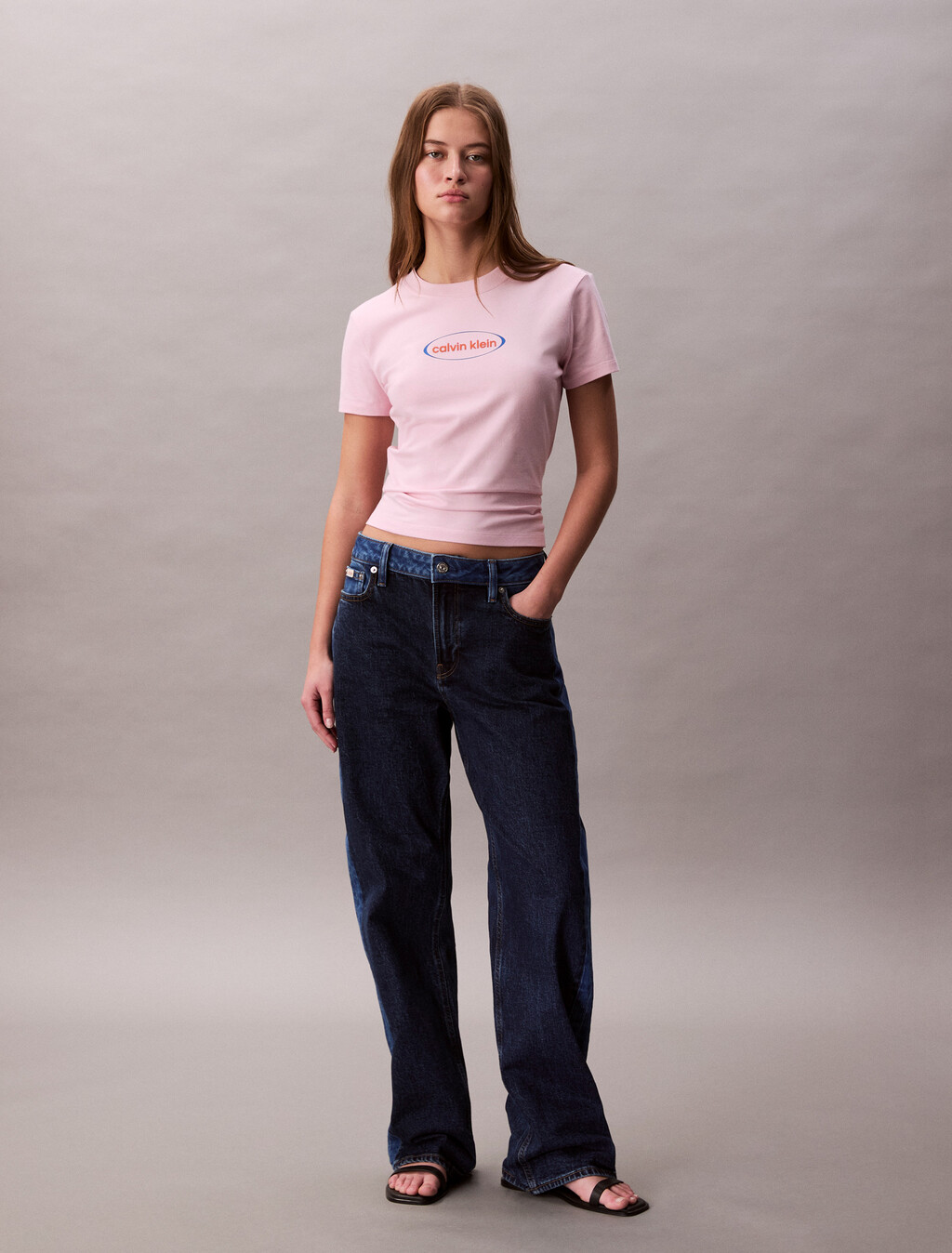 Oval Logo Print Slim Tee, Sweet Pink, hi-res