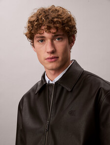 Faux Leather Bomber Jacket, Black, hi-res