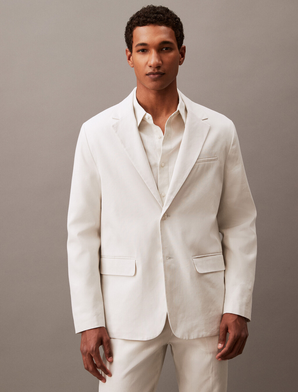 Linen Blend Blazer, White Onyx, hi-res