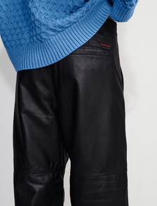 Leather Wide Leg Chinos, Black, hi-res