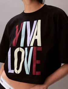Pride Viva Love Graphic Cropped Relaxed T-Shirt, Black, hi-res
