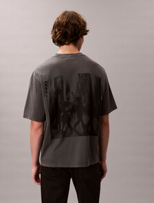 Oversized Abstract Print Tee, Gray Pinstripe, hi-res
