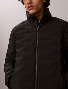 Quilted Mock Neck Down Puffer Jacket, Black, hi-res