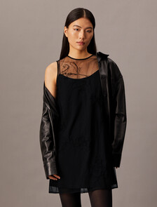 Embroidered Mini Dress, Black, hi-res
