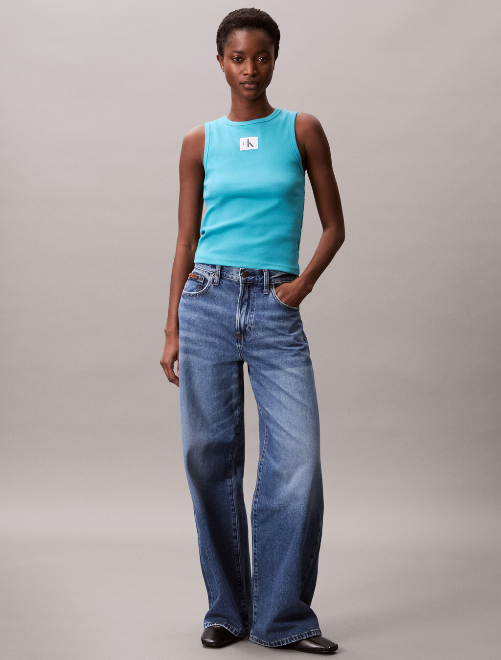 Cotton Stretch Rib Tank Top, Tuscan Teal, hi-res