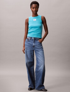 Cotton Stretch Rib Tank Top, Tuscan Teal, hi-res