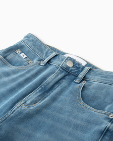 ULTIMATE STRETCH HIGH RISE SLIM STRAIGHT FRAYED JEANS, Mid Blue Embro Raw Hem, hi-res