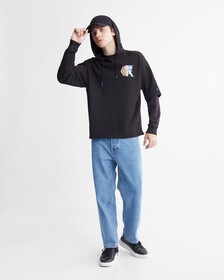 Layered Organic Cotton Hoodie, Ck Black, hi-res